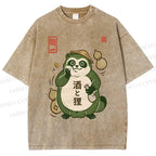 Unisex Drunk Tanuki Printed Washed Tee