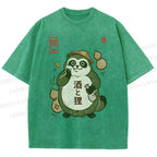 Unisex Drunk Tanuki Printed Washed Tee