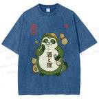 Unisex Drunk Tanuki Printed Washed Tee