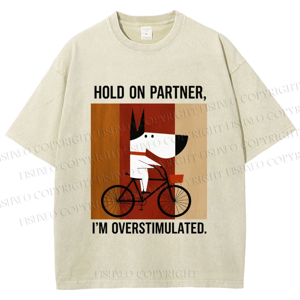 Unisex Overstimulated Pup Printed Washed Tee