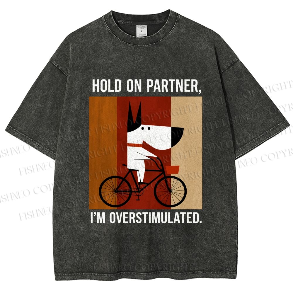 Unisex Overstimulated Pup Printed Washed Tee
