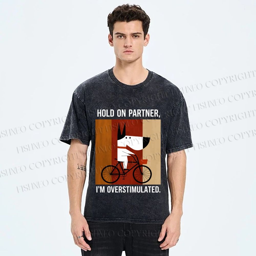 Unisex Overstimulated Pup Printed Washed Tee