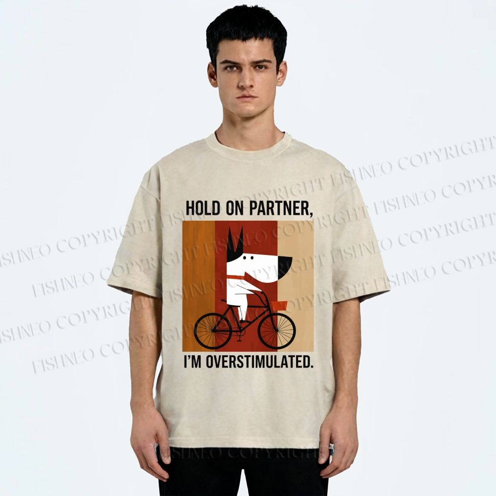 Unisex Overstimulated Pup Printed Washed Tee