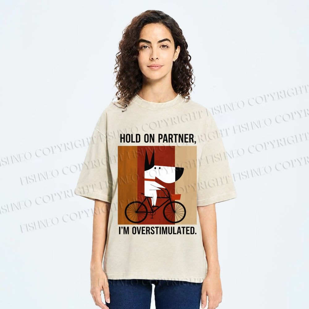 Unisex Overstimulated Pup Printed Washed Tee
