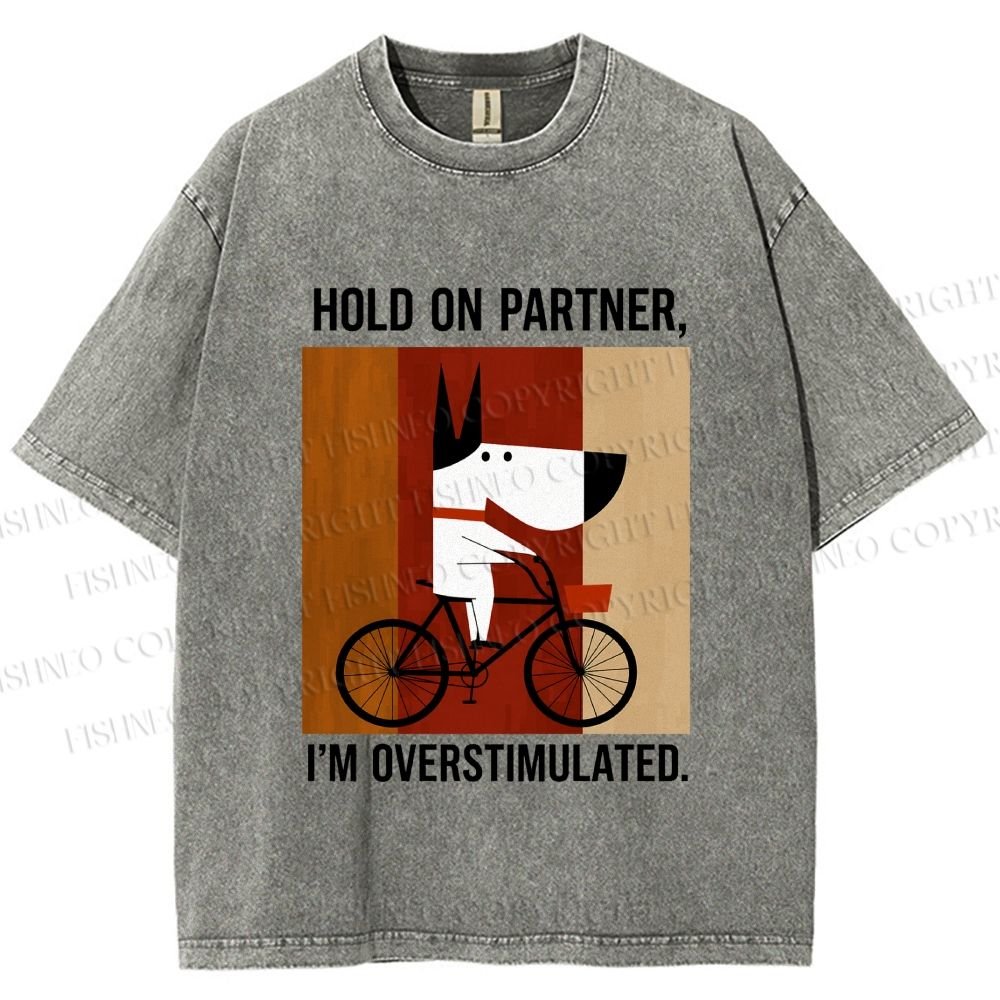 Unisex Overstimulated Pup Printed Washed Tee