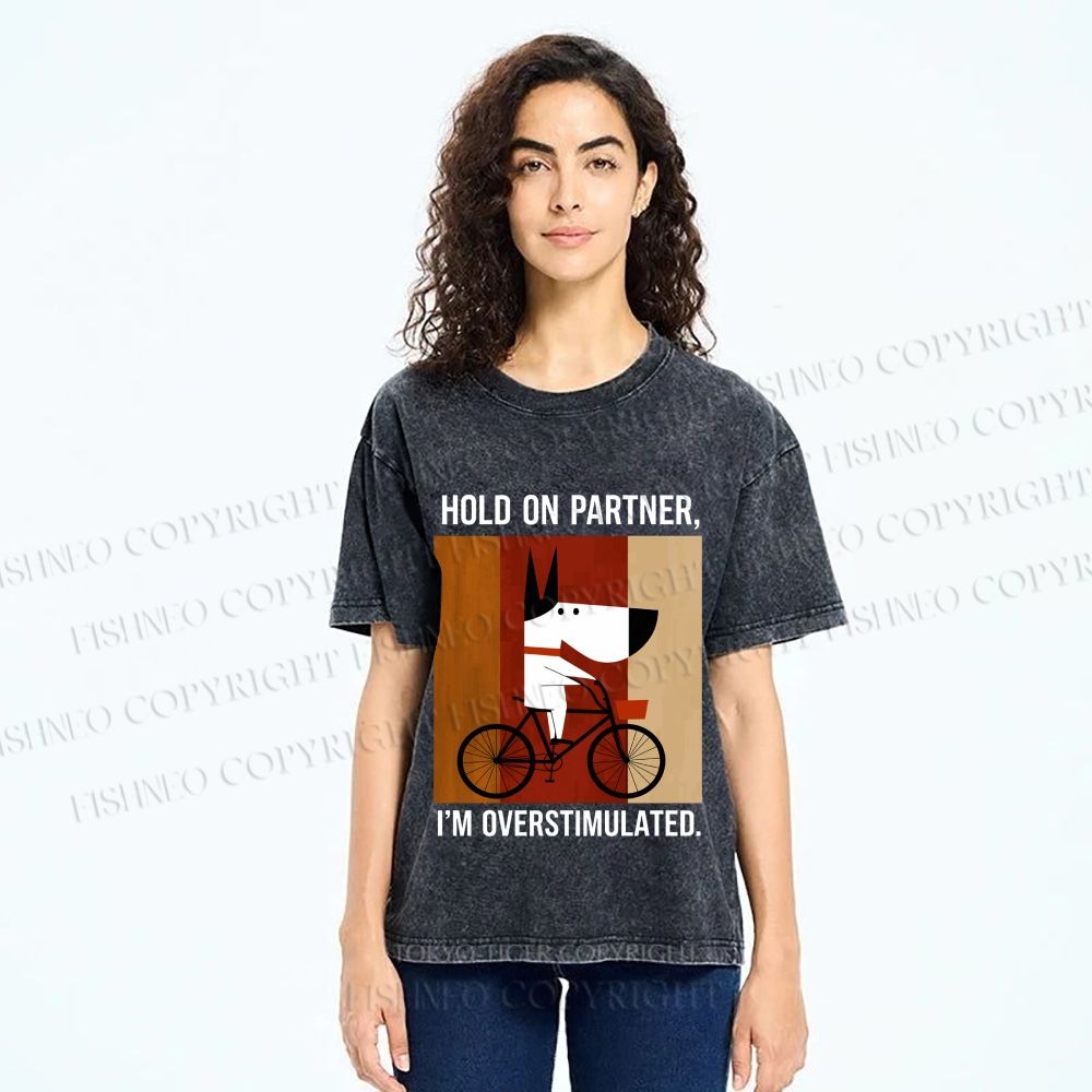 Unisex Overstimulated Pup Printed Washed Tee