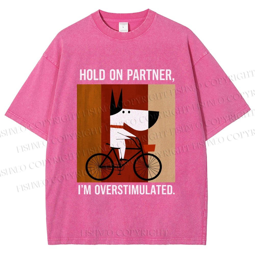 Unisex Overstimulated Pup Printed Washed Tee
