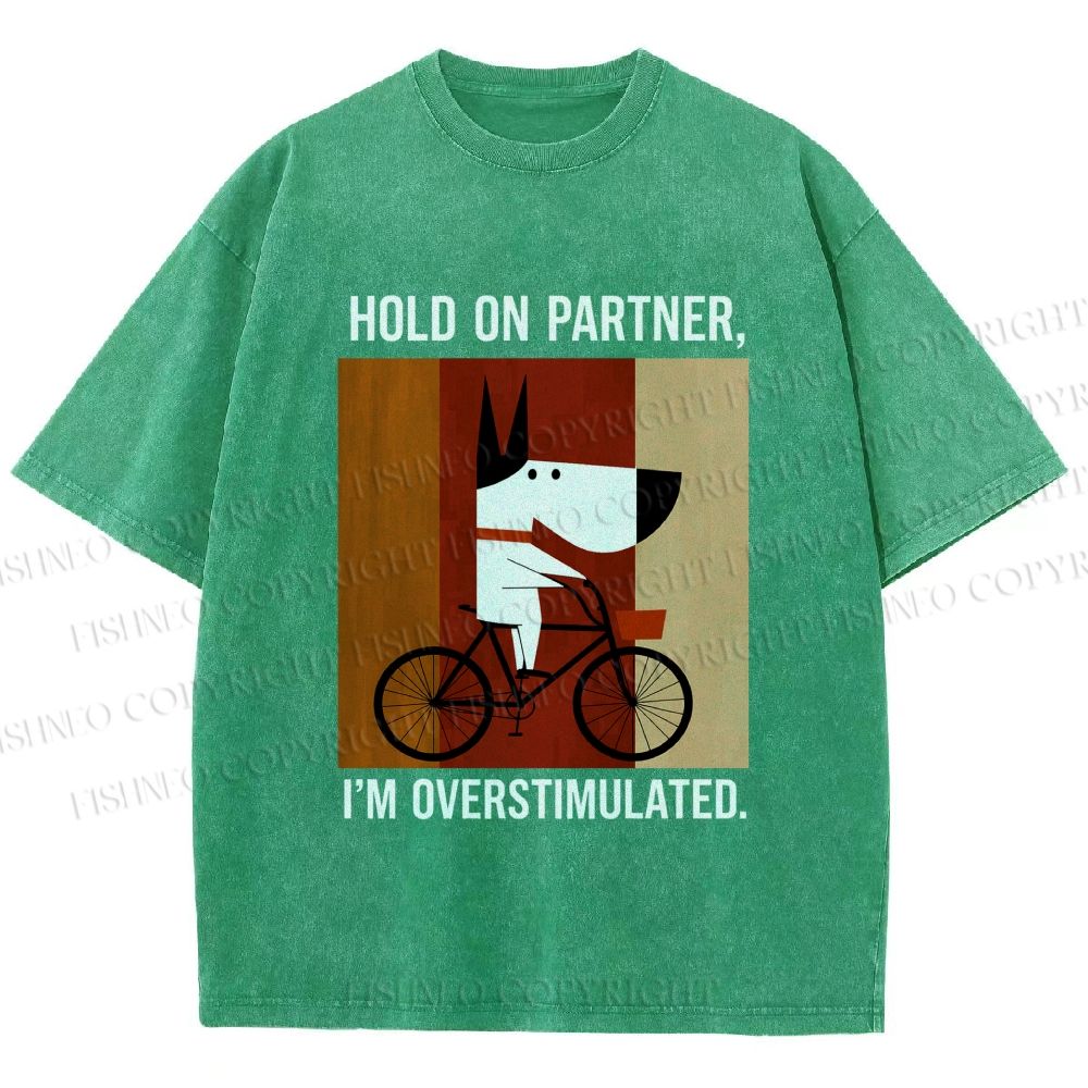 Unisex Overstimulated Pup Printed Washed Tee