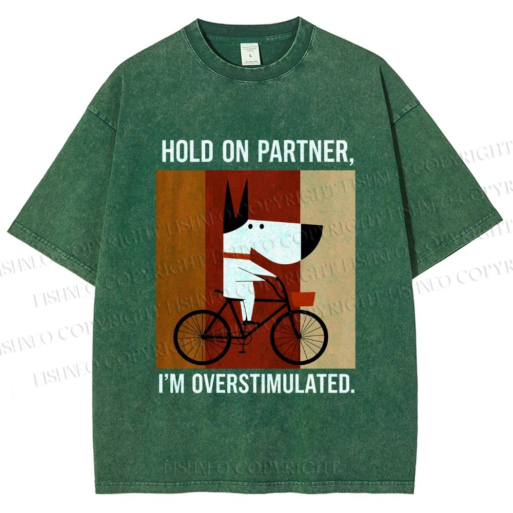 Unisex Overstimulated Pup Printed Washed Tee