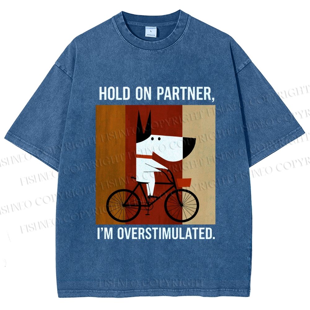 Unisex Overstimulated Pup Printed Washed Tee