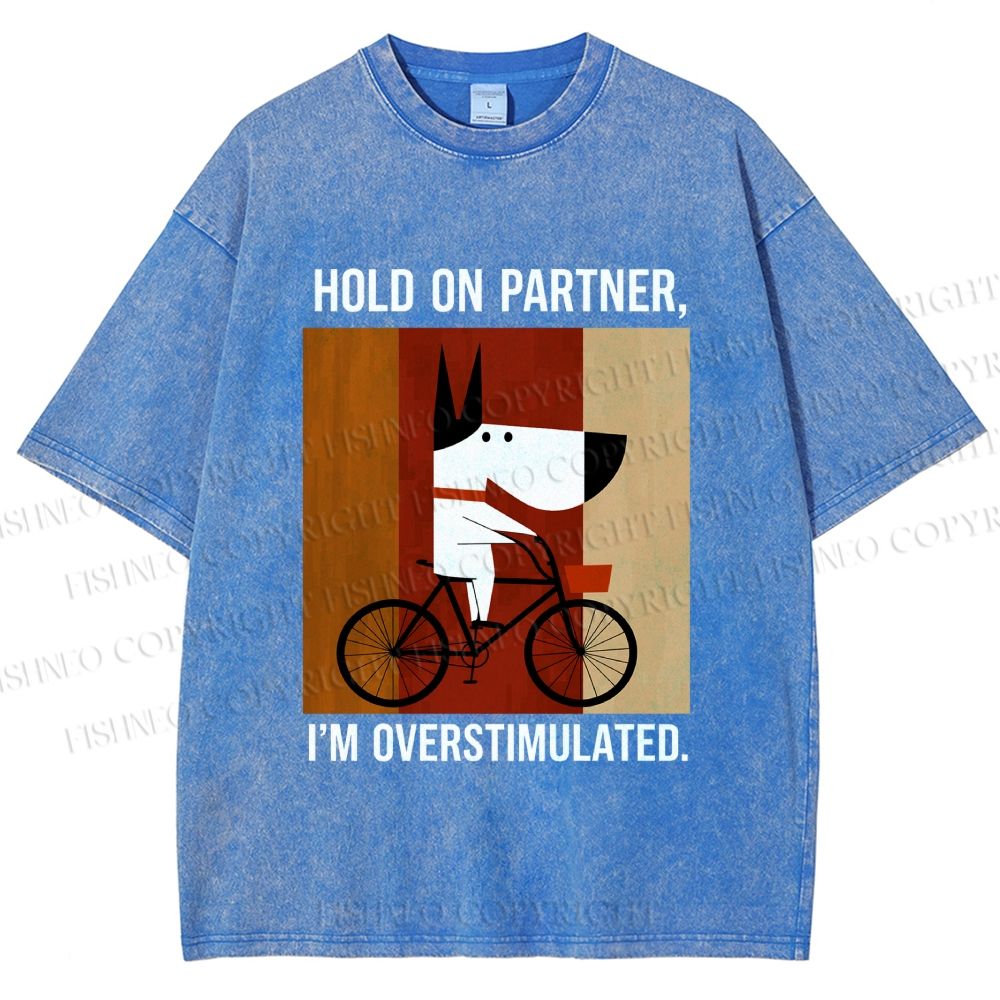 Unisex Overstimulated Pup Printed Washed Tee