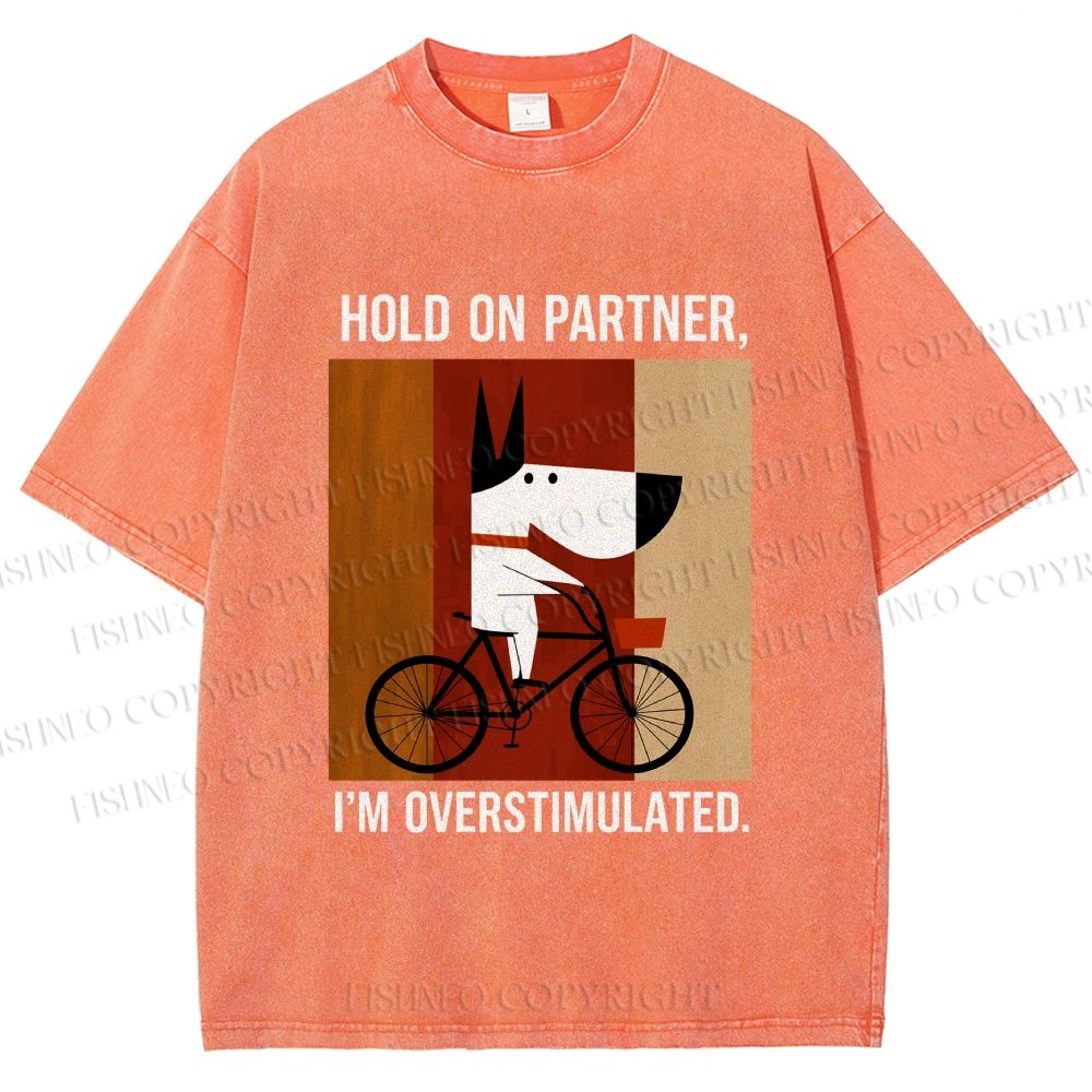 Unisex Overstimulated Pup Printed Washed Tee