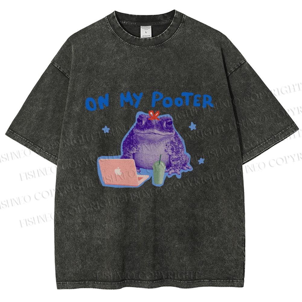 Unisex On My Pooter Work Frog Printed Washed Tee