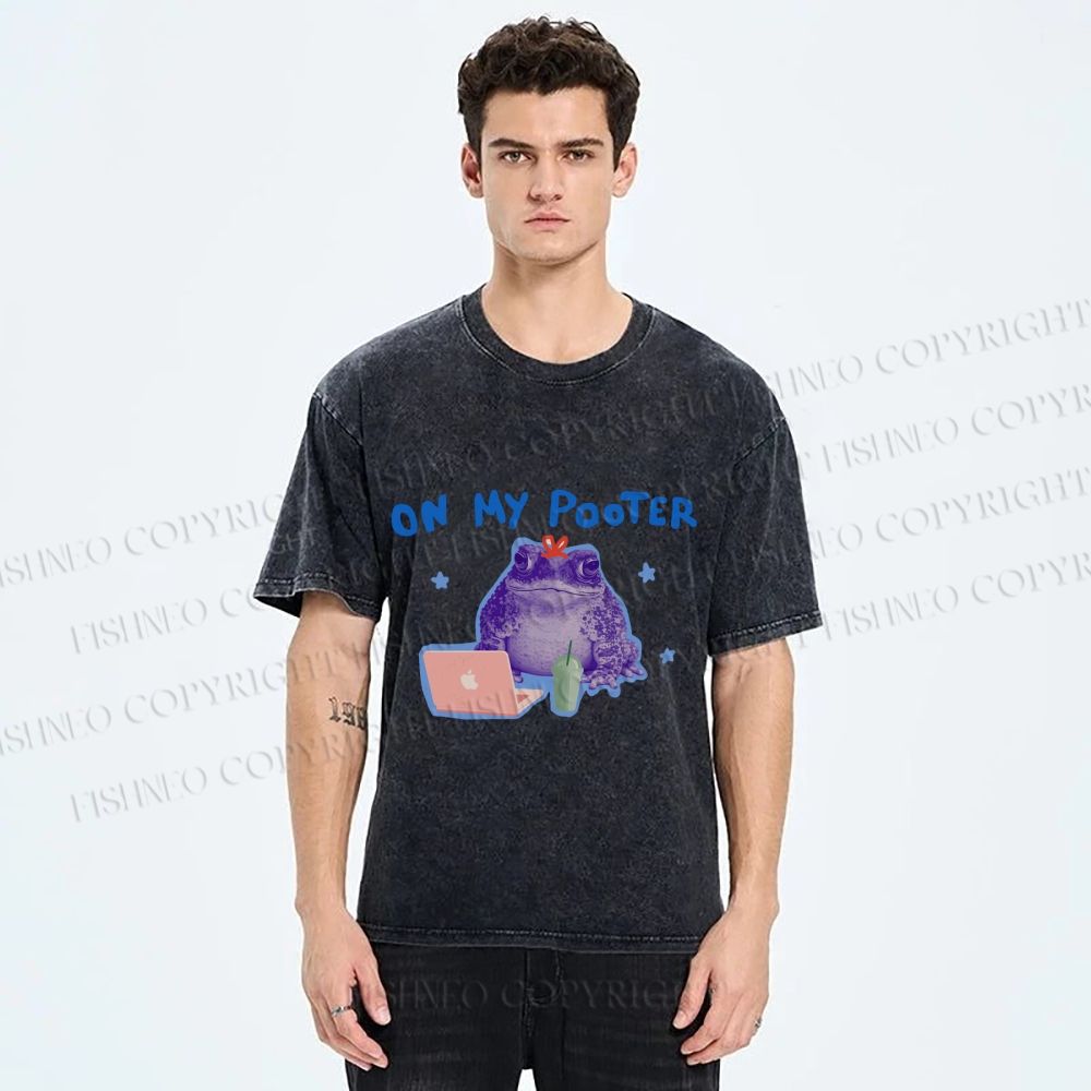 Unisex On My Pooter Work Frog Printed Washed Tee