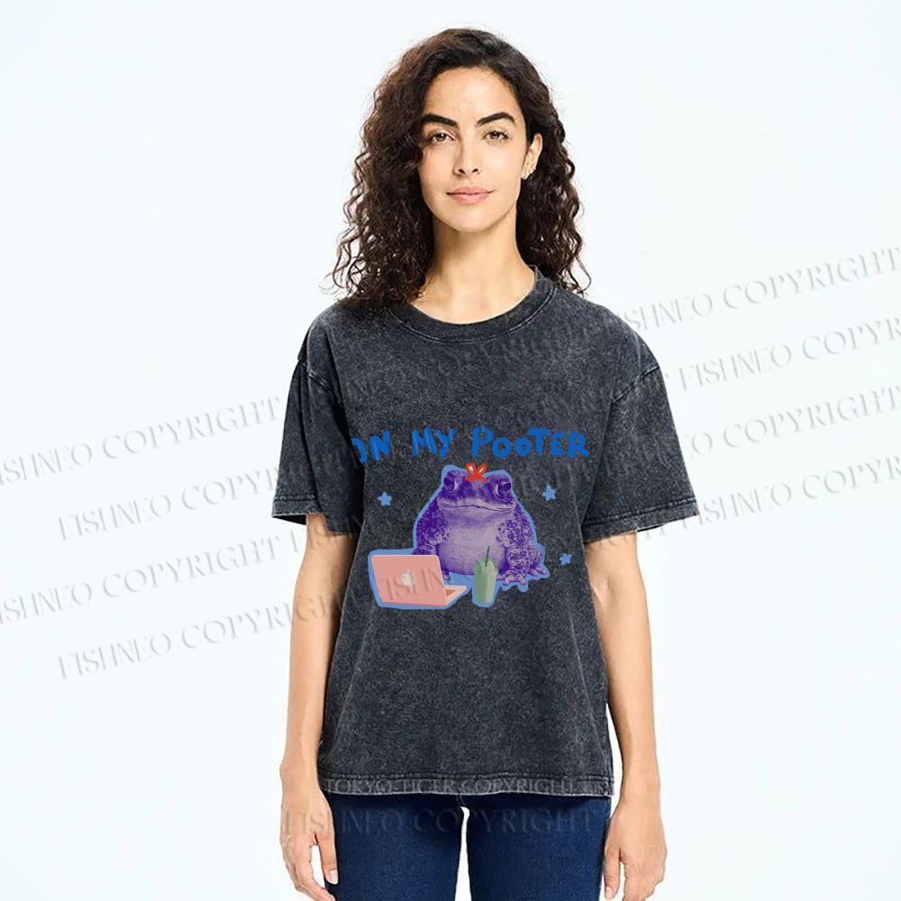 Unisex On My Pooter Work Frog Printed Washed Tee