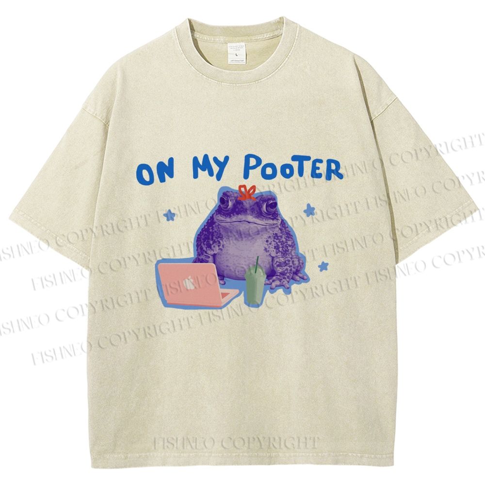 Unisex On My Pooter Work Frog Printed Washed Tee