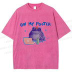 Unisex On My Pooter Work Frog Printed Washed Tee