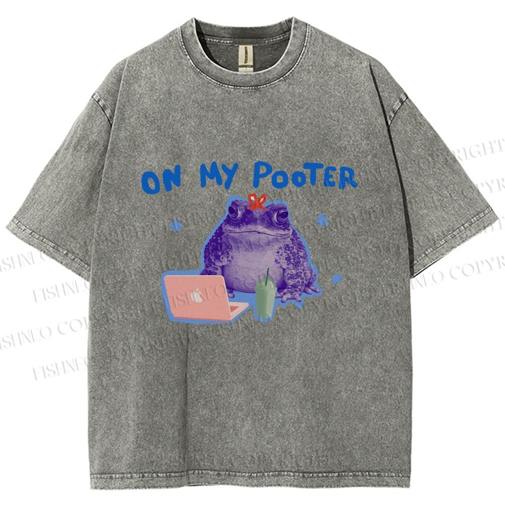 Unisex On My Pooter Work Frog Printed Washed Tee