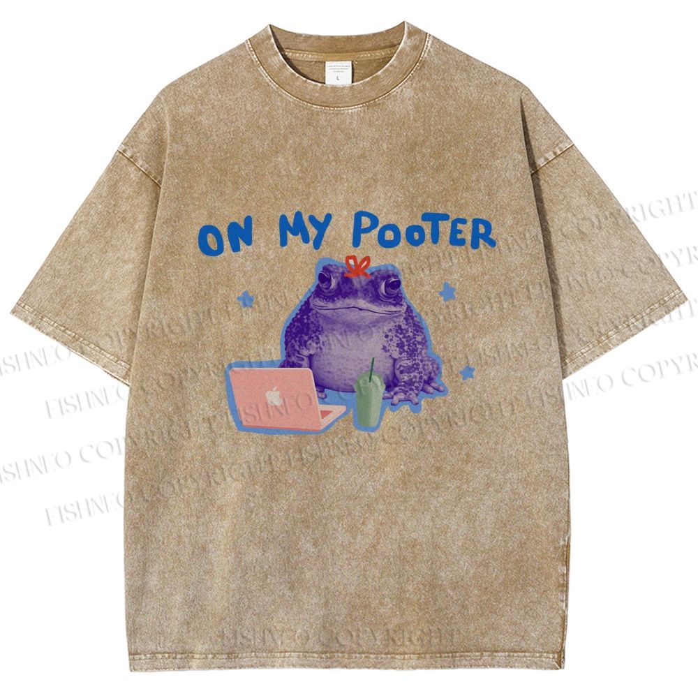 Unisex On My Pooter Work Frog Printed Washed Tee