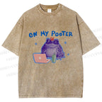 Unisex On My Pooter Work Frog Printed Washed Tee