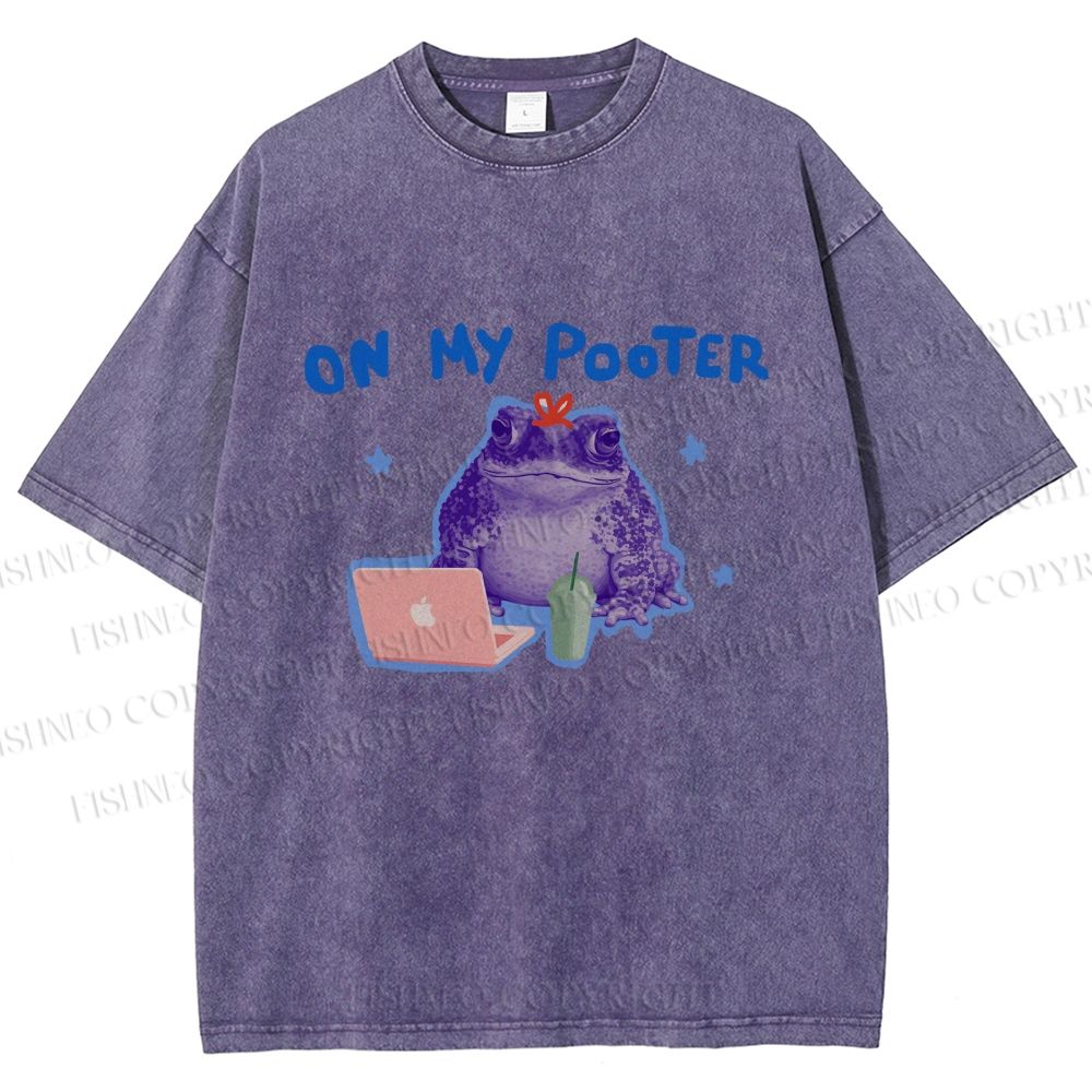 Unisex On My Pooter Work Frog Printed Washed Tee