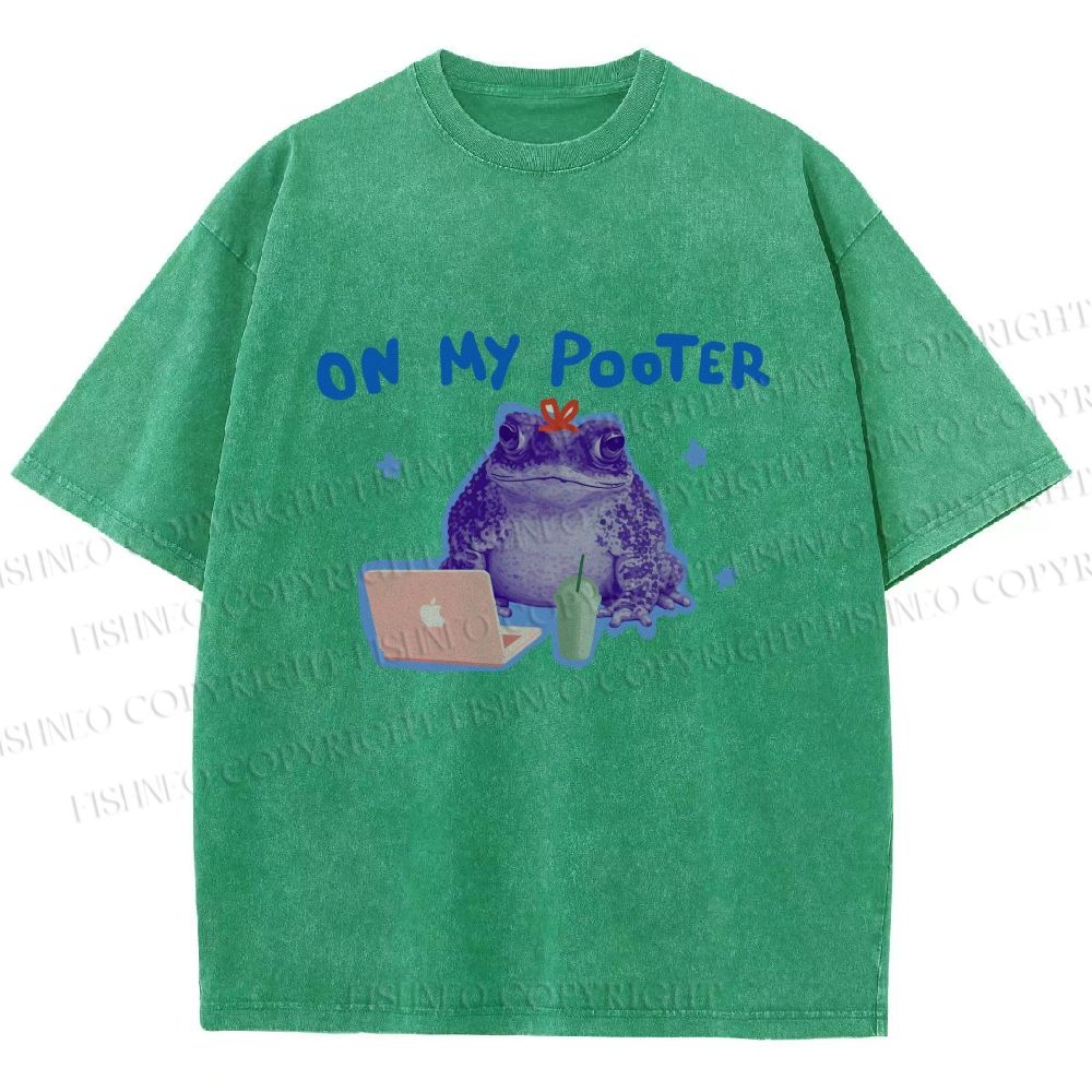 Unisex On My Pooter Work Frog Printed Washed Tee