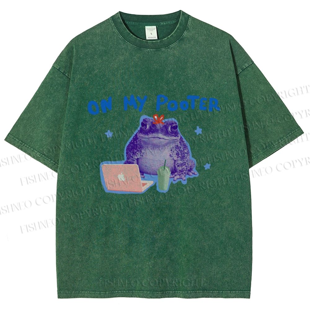 Unisex On My Pooter Work Frog Printed Washed Tee