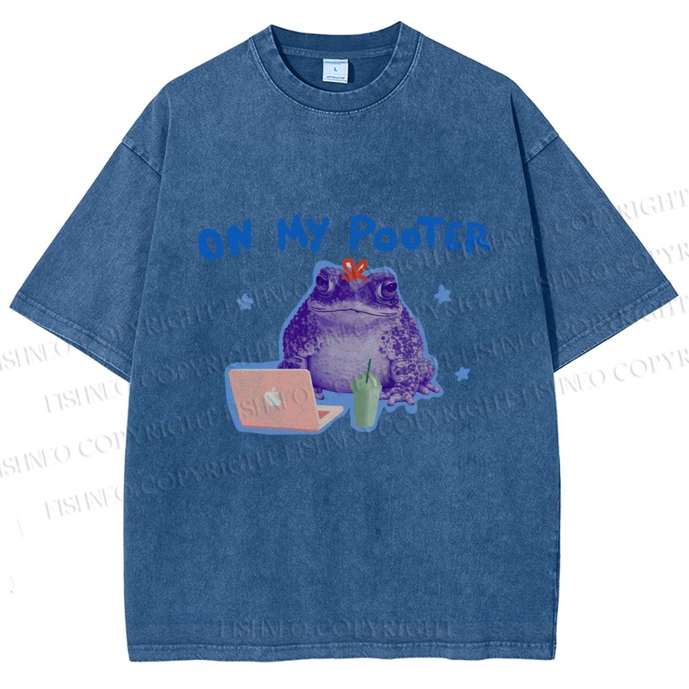 Unisex On My Pooter Work Frog Printed Washed Tee