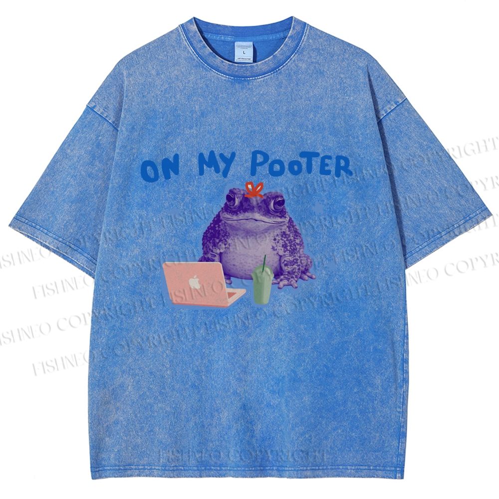 Unisex On My Pooter Work Frog Printed Washed Tee