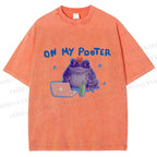 Unisex On My Pooter Work Frog Printed Washed Tee