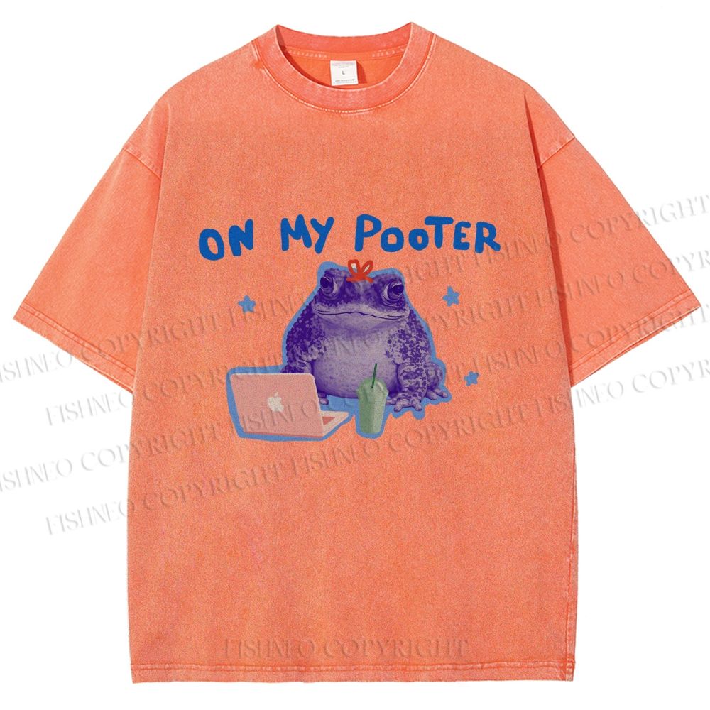 Unisex On My Pooter Work Frog Printed Washed Tee
