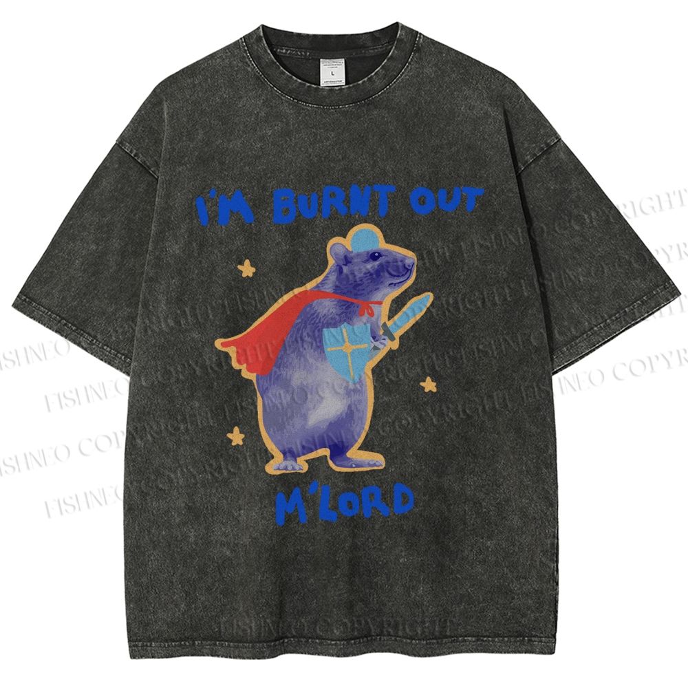 Unisex Burnt Out Knight Rat Printed Washed Tee