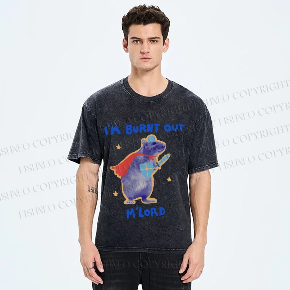 Unisex Burnt Out Knight Rat Printed Washed Tee