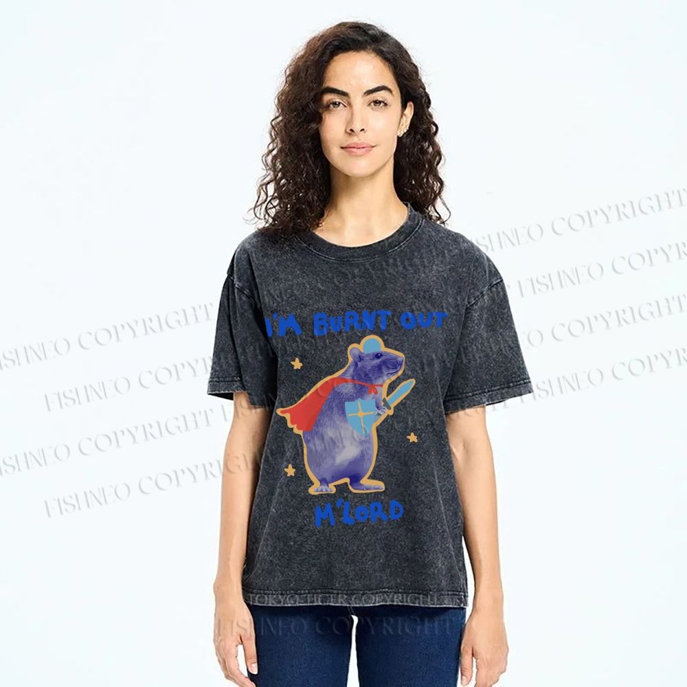 Unisex Burnt Out Knight Rat Printed Washed Tee