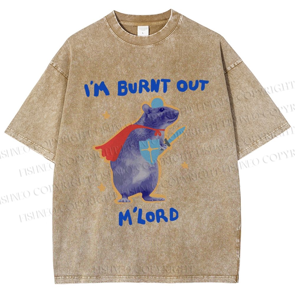 Unisex Burnt Out Knight Rat Printed Washed Tee
