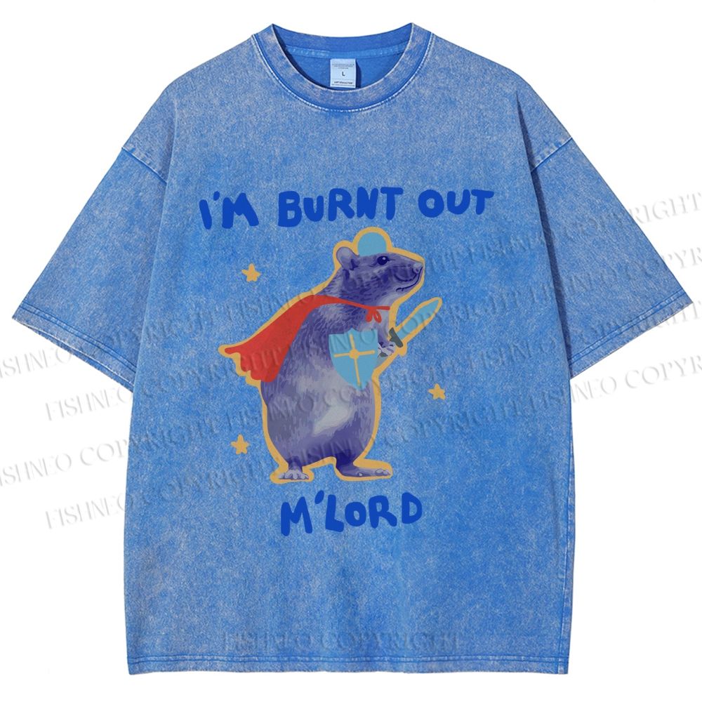 Unisex Burnt Out Knight Rat Printed Washed Tee