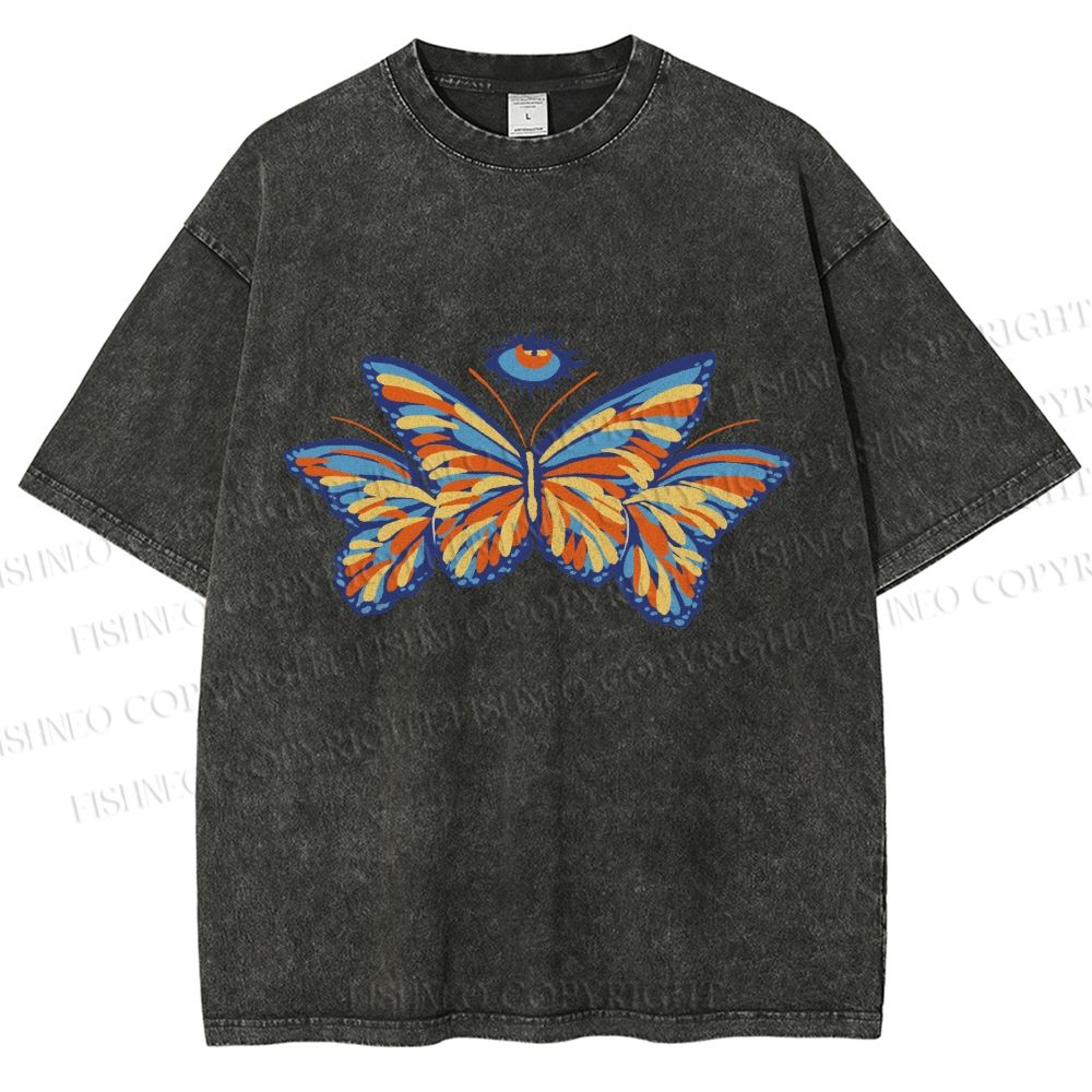 Unisex All-Seeing Eye Butterfly Printed Washed Tee