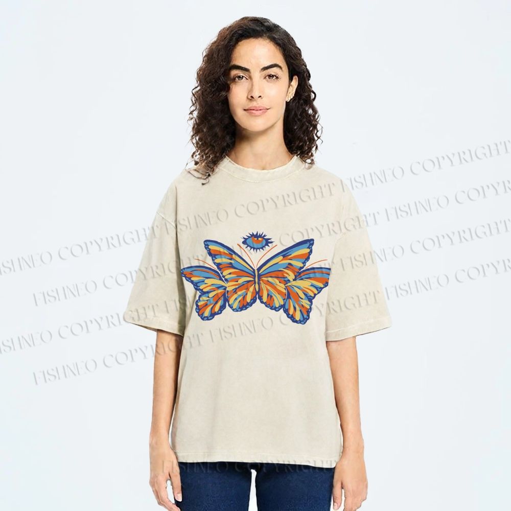 Unisex All-Seeing Eye Butterfly Printed Washed Tee