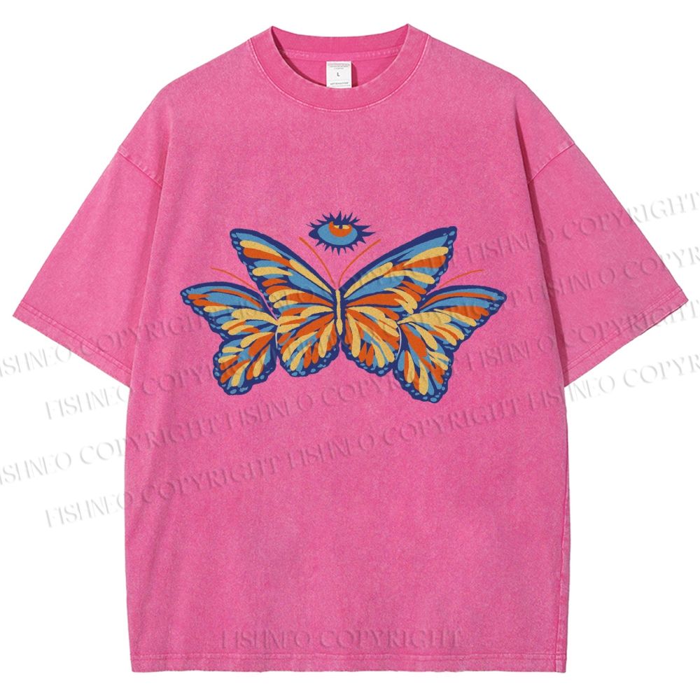 Unisex All-Seeing Eye Butterfly Printed Washed Tee