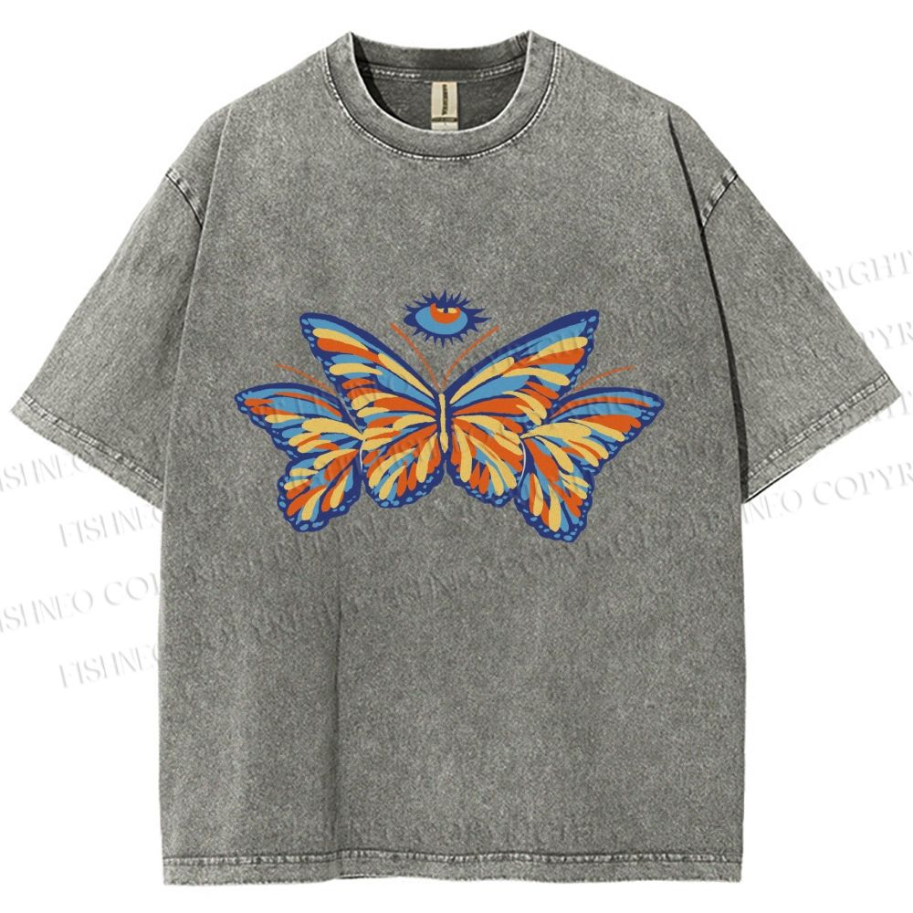 Unisex All-Seeing Eye Butterfly Printed Washed Tee