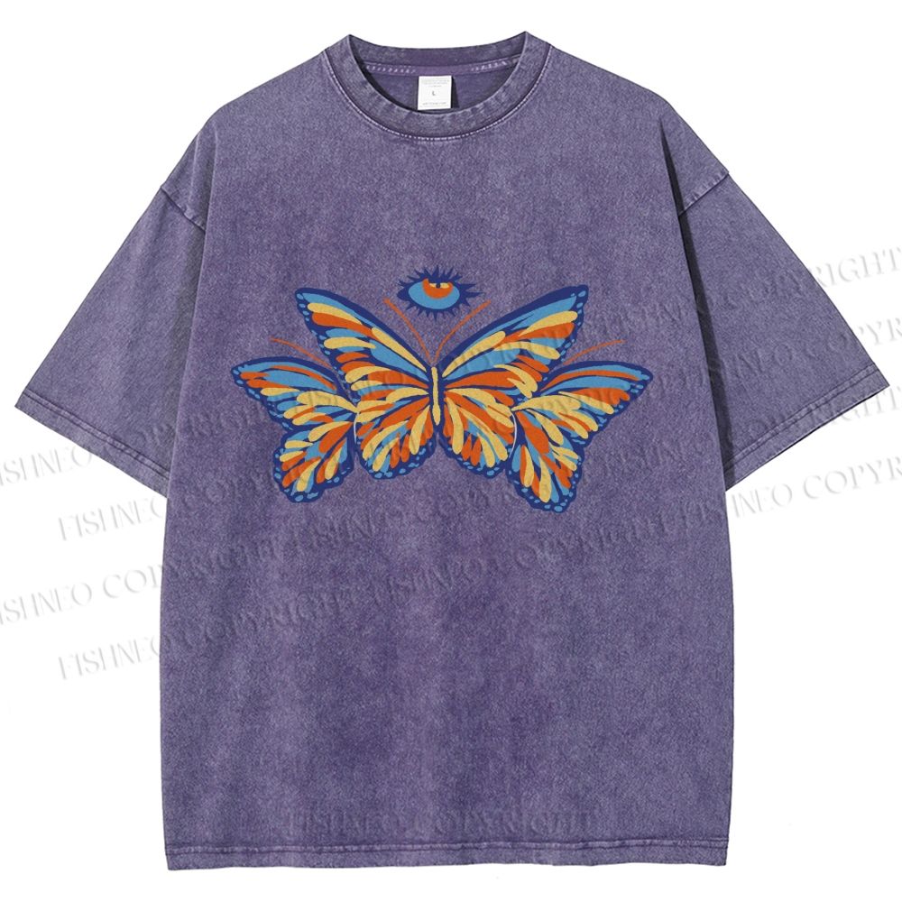 Unisex All-Seeing Eye Butterfly Printed Washed Tee