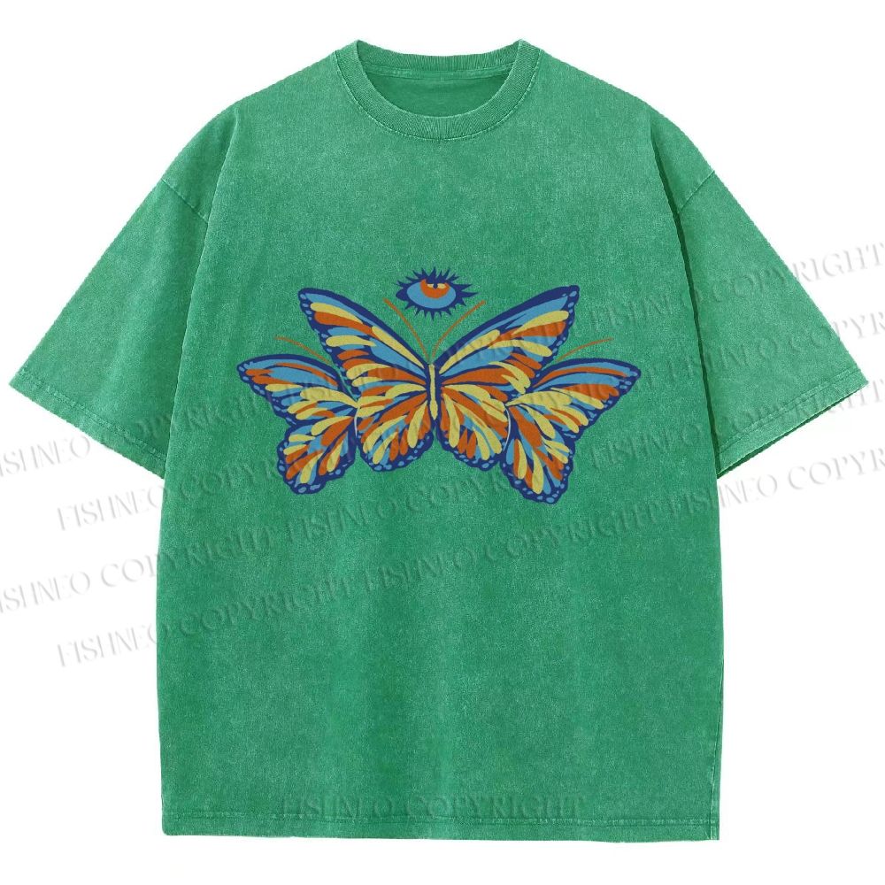 Unisex All-Seeing Eye Butterfly Printed Washed Tee