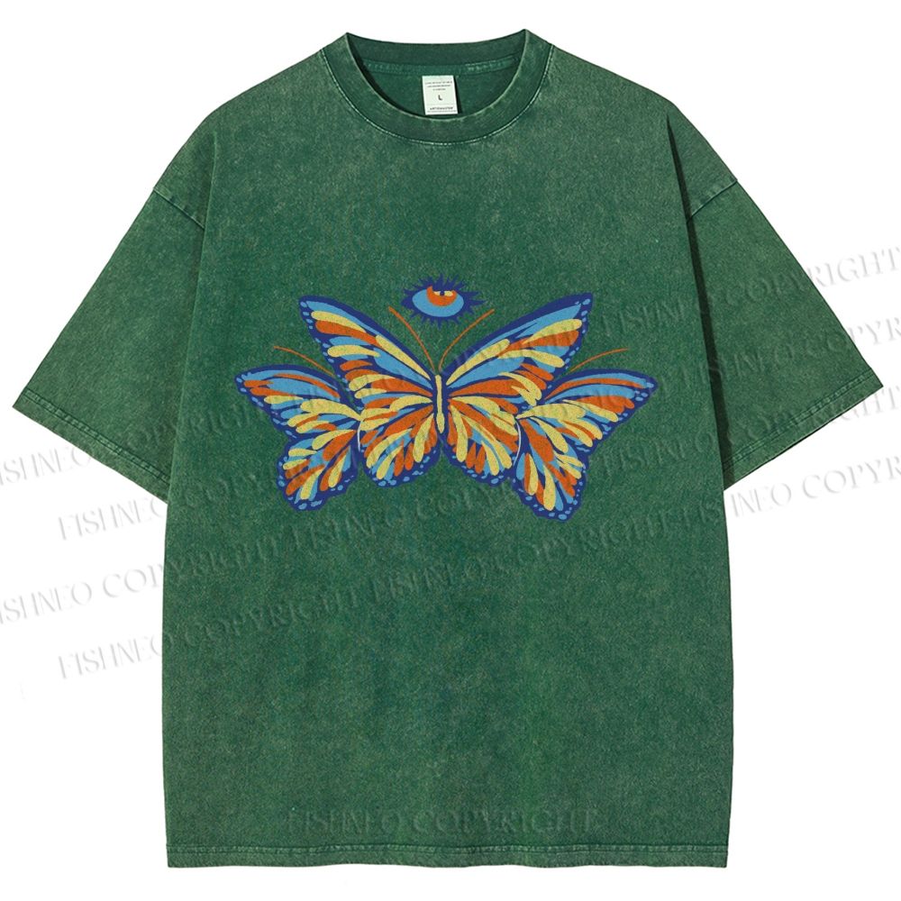 Unisex All-Seeing Eye Butterfly Printed Washed Tee