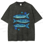 Unisex Vintage Ocean Star Fish Printed Washed Tee
