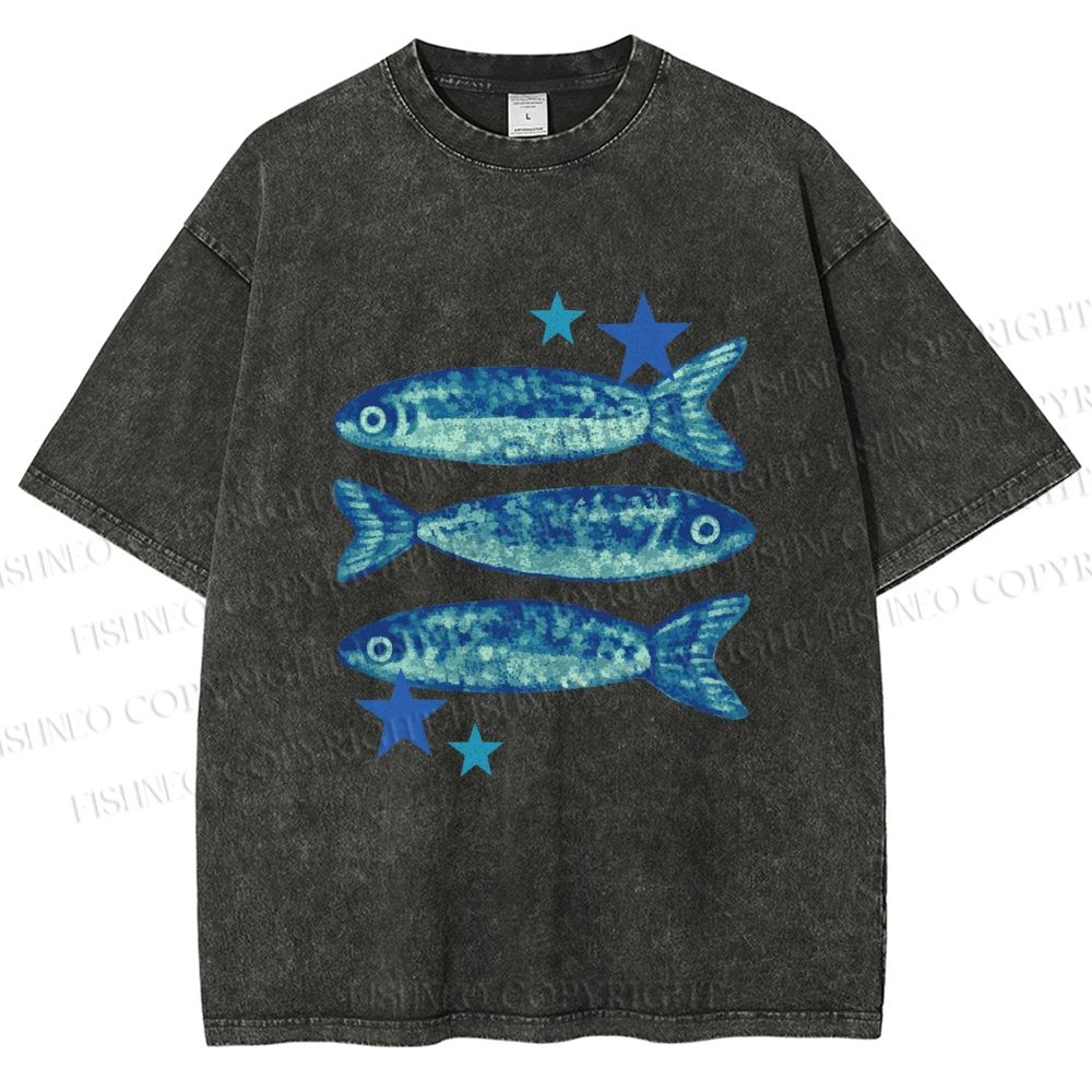 Unisex Vintage Ocean Star Fish Printed Washed Tee