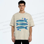 Unisex Vintage Ocean Star Fish Printed Washed Tee