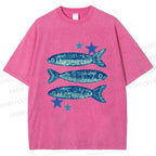 Unisex Vintage Ocean Star Fish Printed Washed Tee