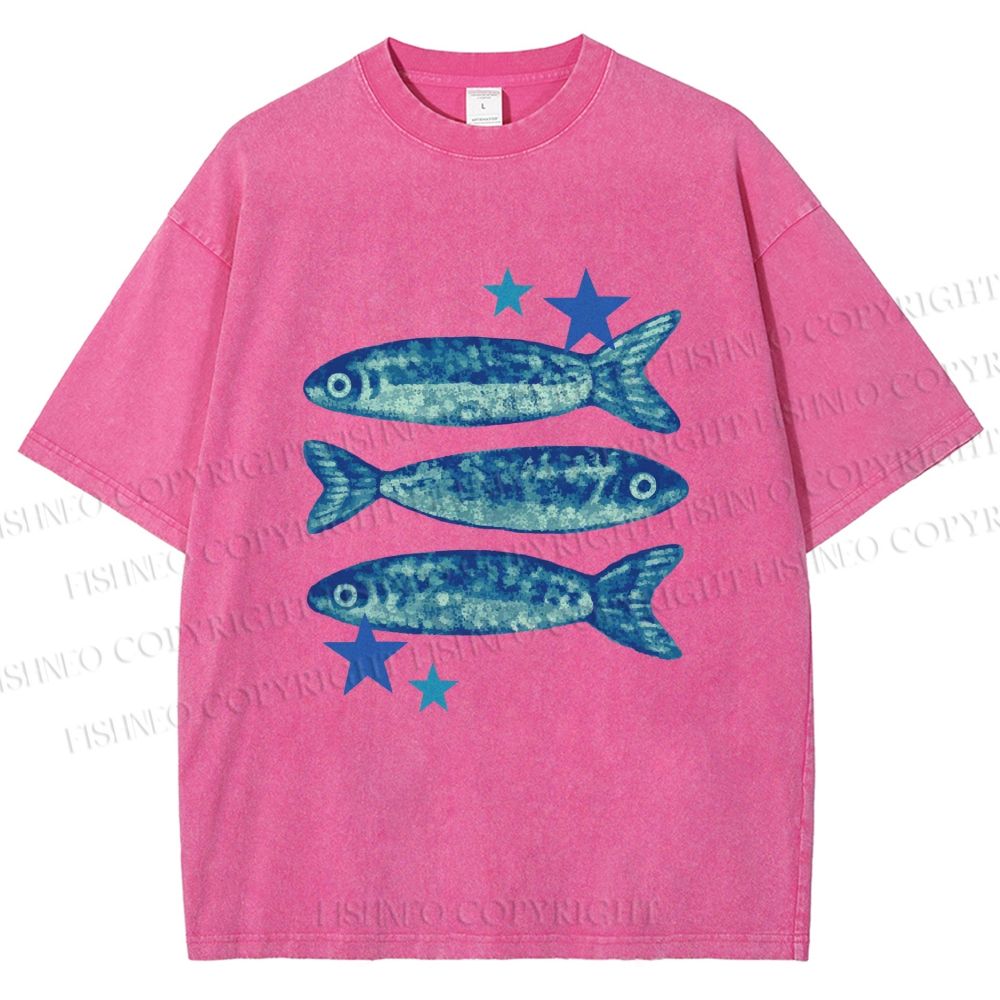 Unisex Vintage Ocean Star Fish Printed Washed Tee