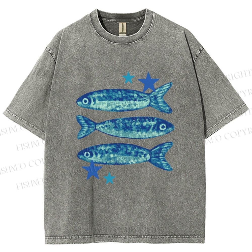 Unisex Vintage Ocean Star Fish Printed Washed Tee
