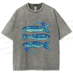 Unisex Vintage Ocean Star Fish Printed Washed Tee